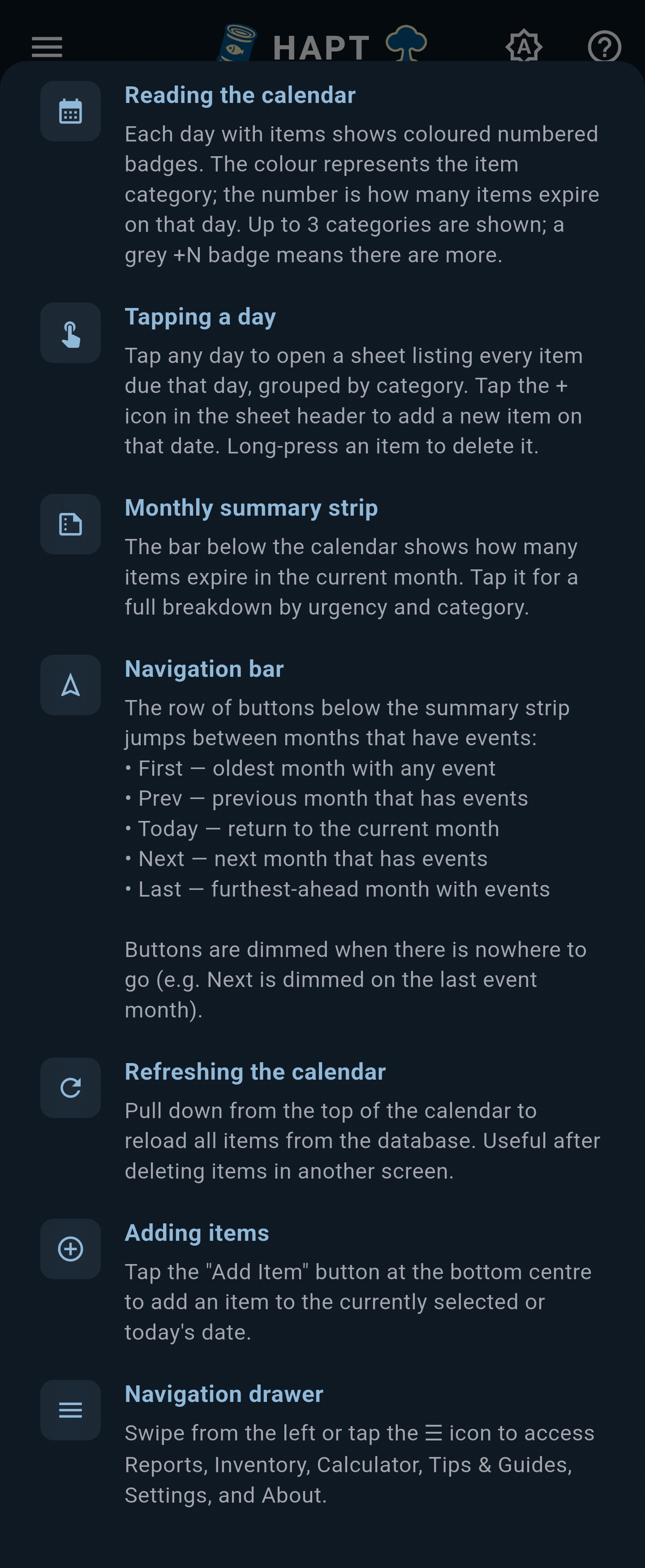 Calendar help guide