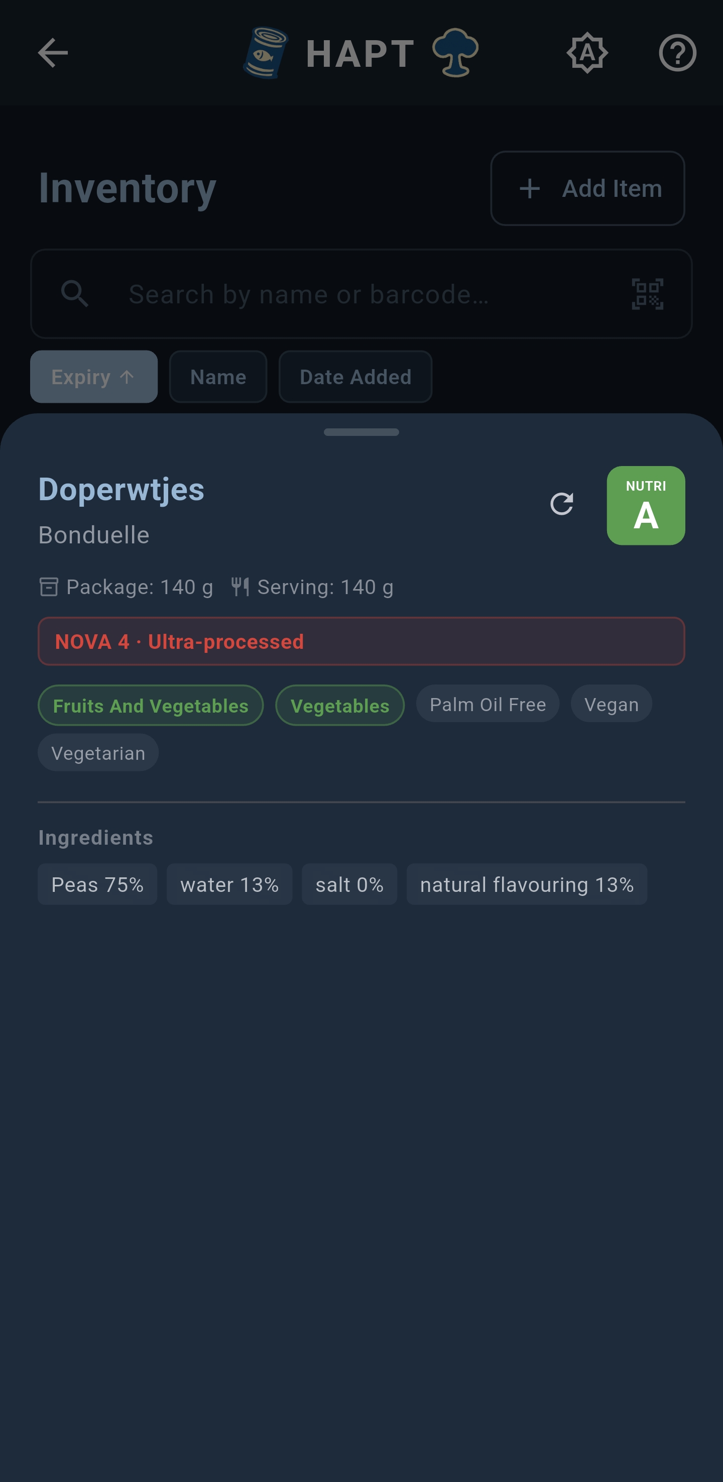 Item detail — Nutri-Score