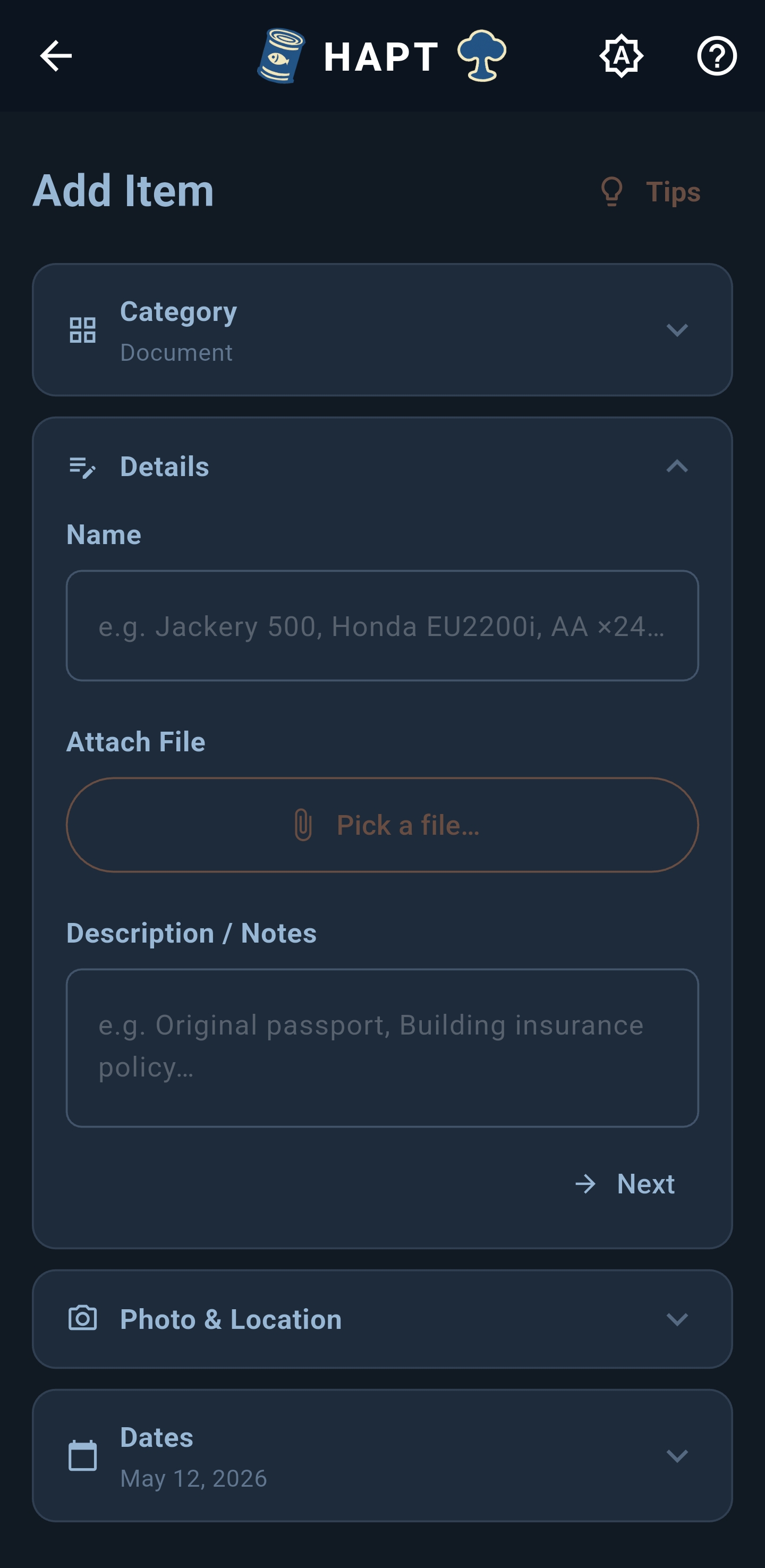 Document item — file attachment