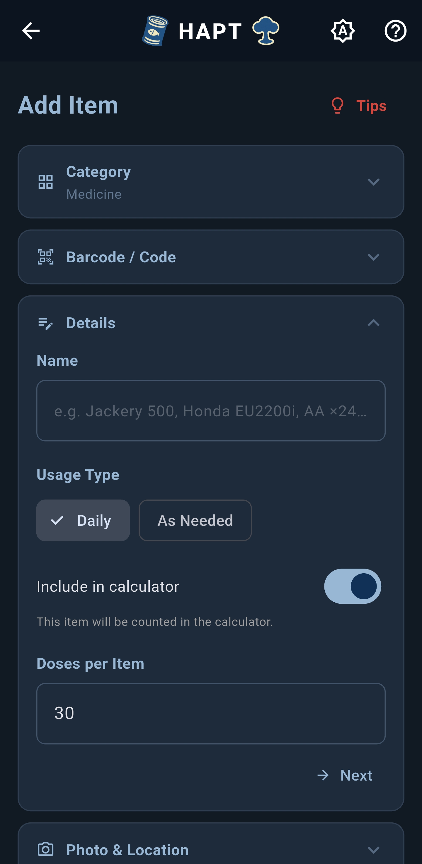 Medicine item form