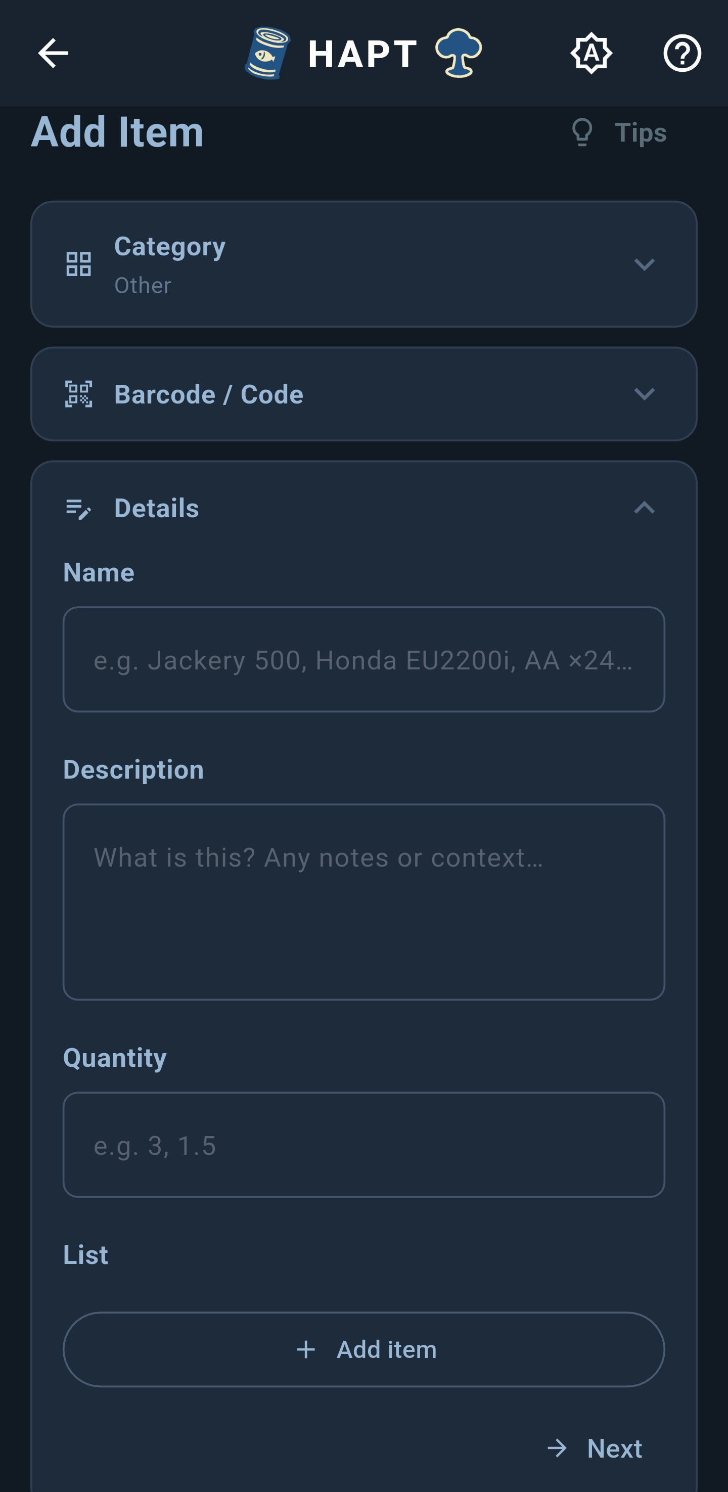 Other item form