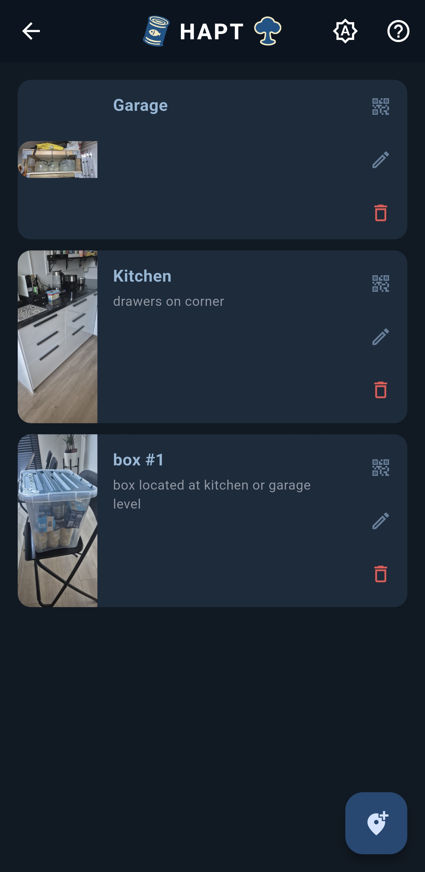 Locations list with photos