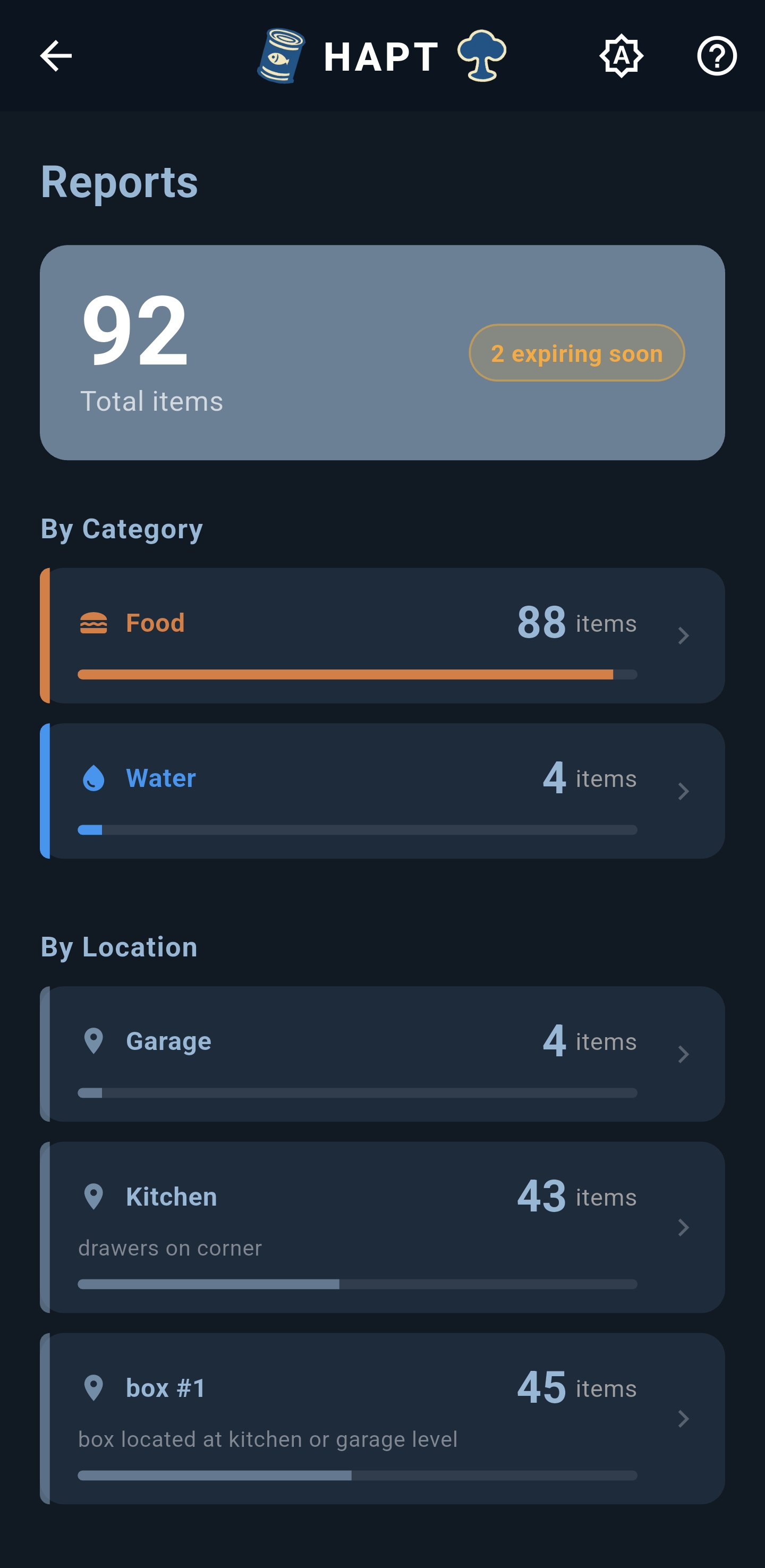 Reports — totals and categories