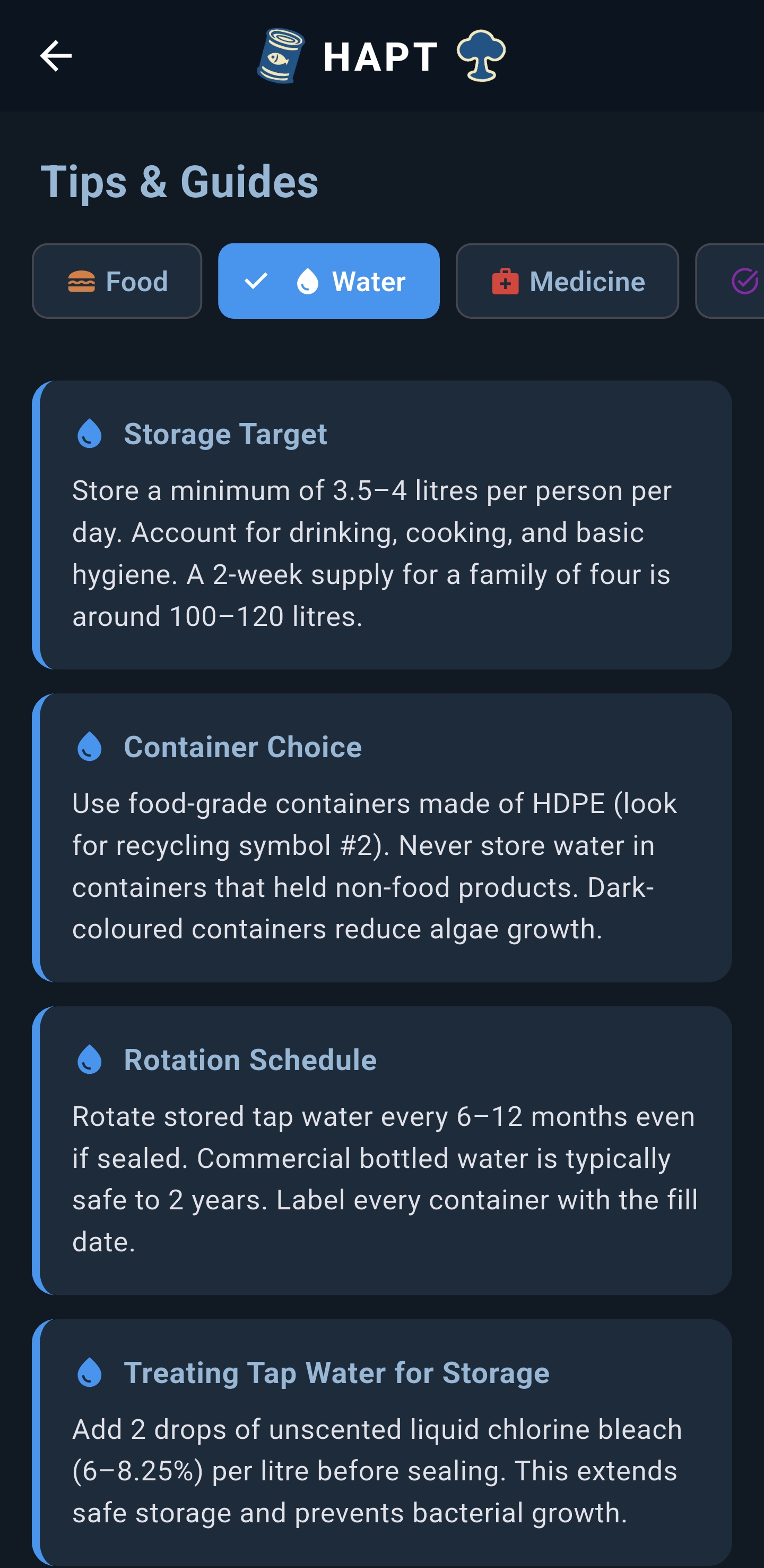 Tips and Guides screen